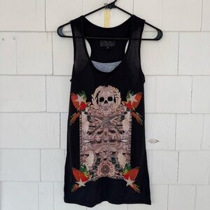 Philipp Plein Skull Bird Embellished Sequin Tank Top Black size Medium
